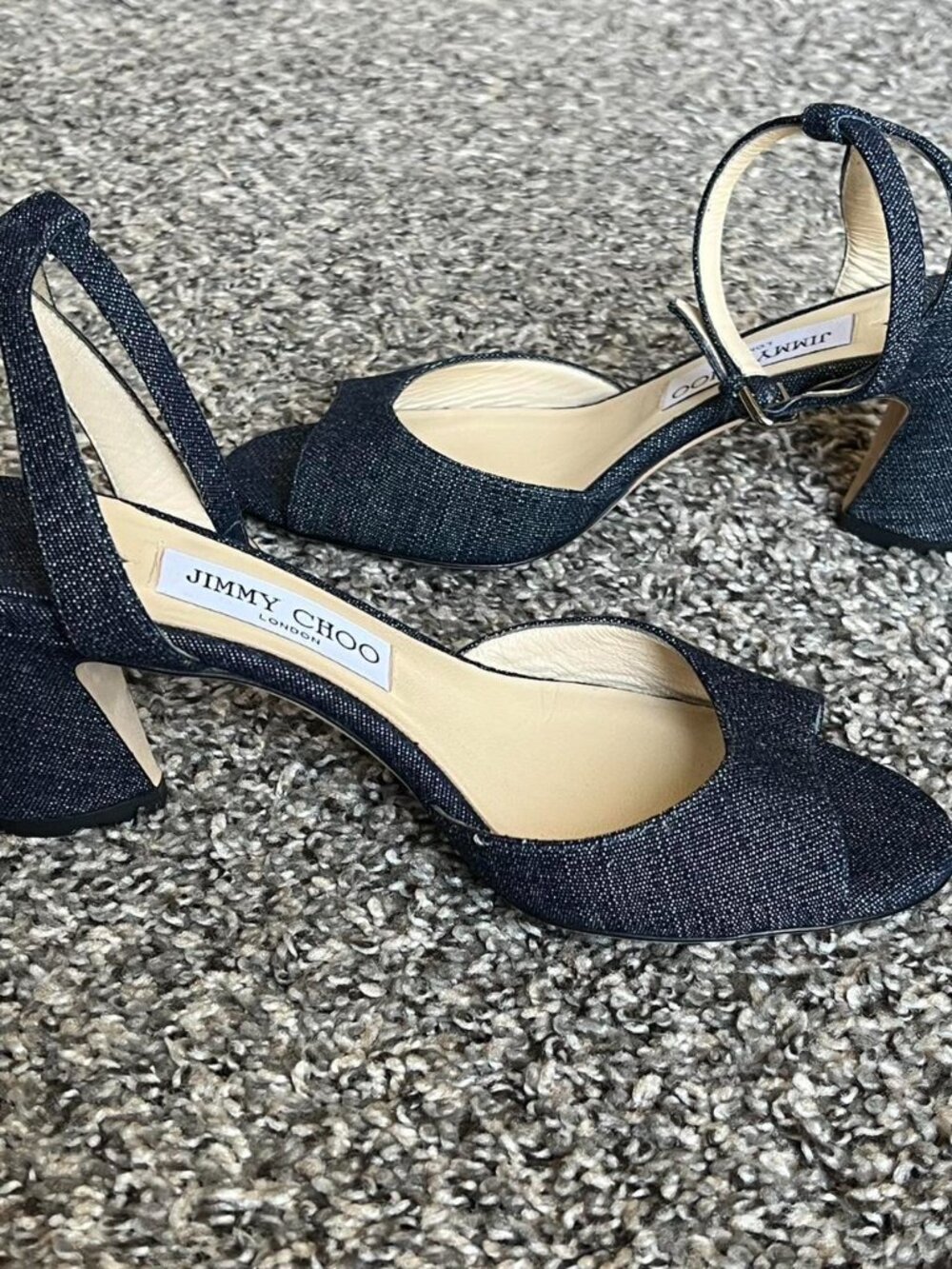 Jimmy Choo Miranda 65 Navy Denim Heels 38/US 7.5 Dainty Luxury Bridesmaid Chic - Picture 3 of 7